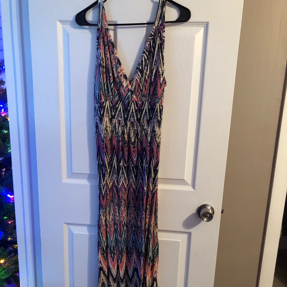 Loveappella Multicolor Chevron Maxi Dress - Pink, Blue, Black